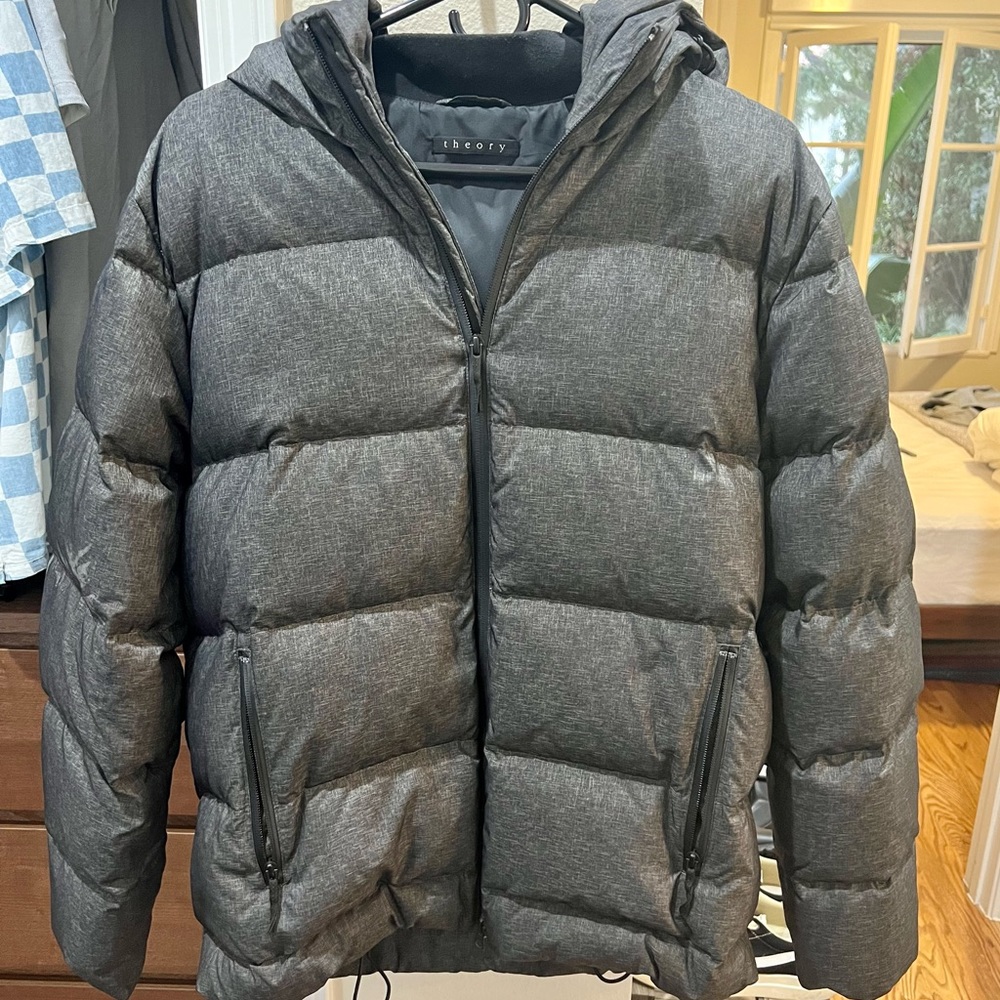 Theory - Men’s Puffer Jacket with Hood - M - Dark Grey